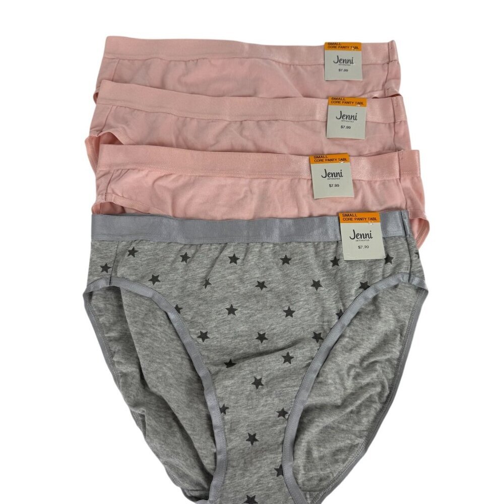 Jenni Intimates NEW Lot 4 SM Core Panties Briefs Cotton Blend Peach Grey Stars